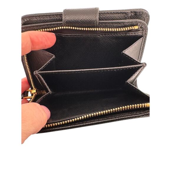 Prada Saffiano Leather Compact Bifold Wallet – Black with Gold Hardware - Picture 2 of 6
